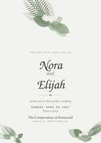 Fernwood wedding invitation card with fern fronds and sage leaves