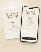 Golden Years anniversary invitation shown on a phone with countdown and RSVP button