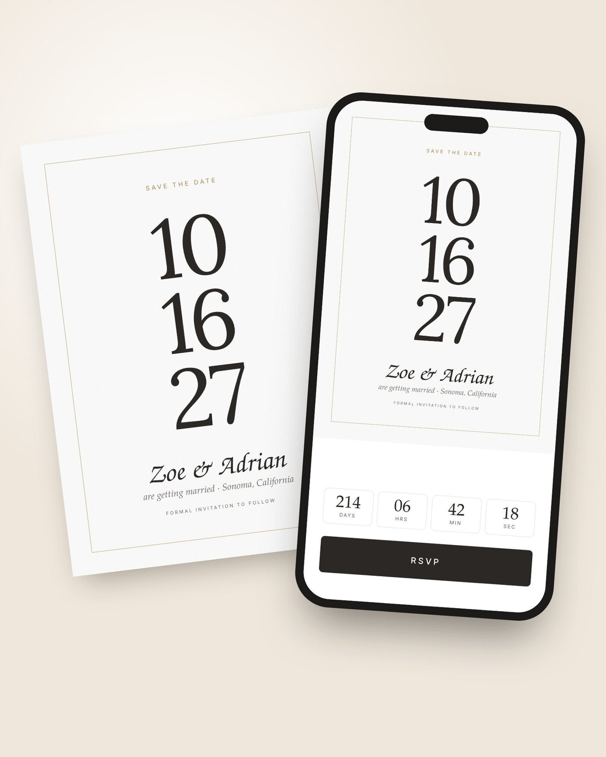 Hold the Date digital save the date shown on a phone with countdown