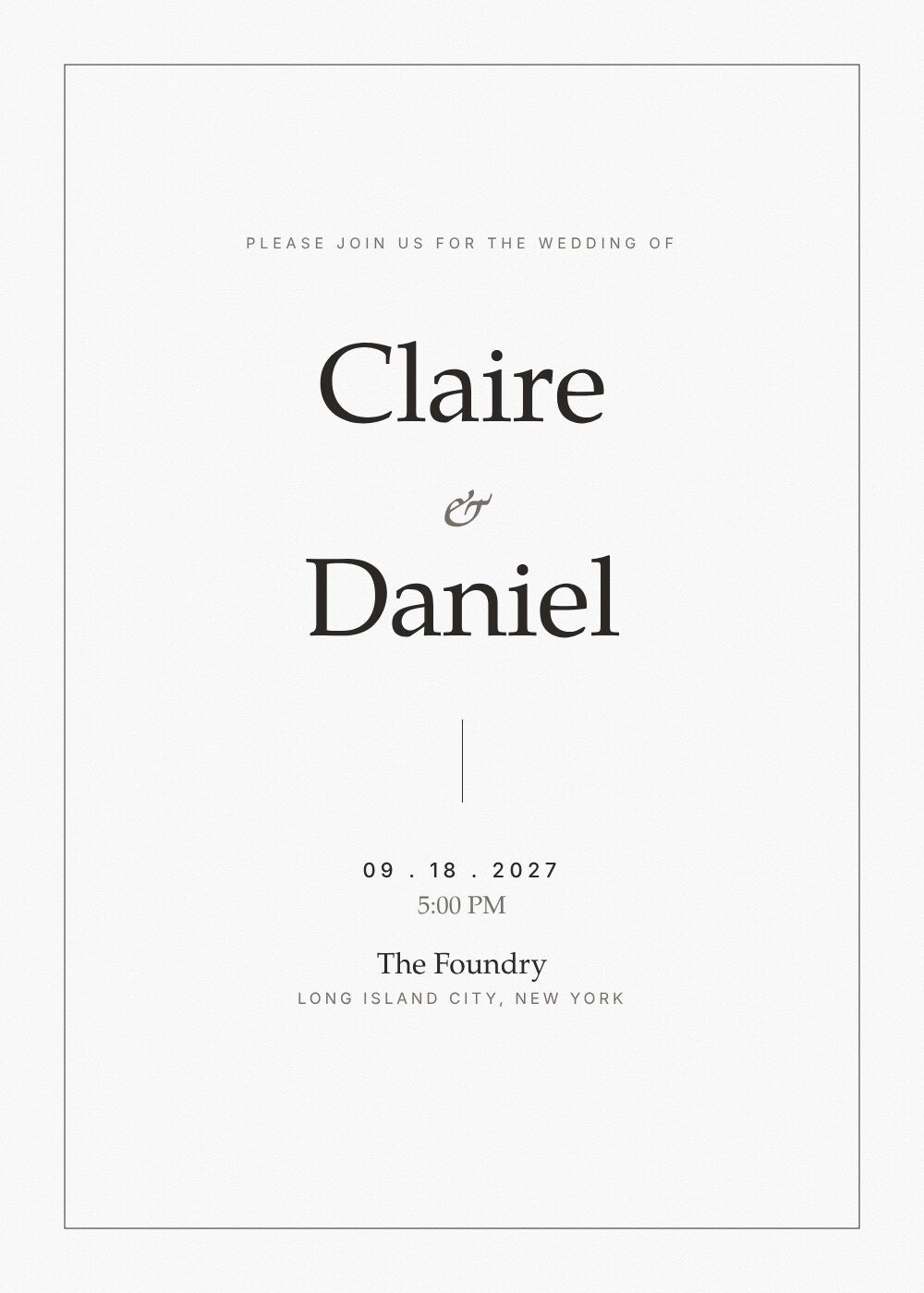 Ivory Line minimalist wedding invitation card with classic serif names