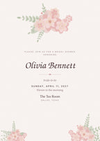 Petal bridal shower invitation card honoring Olivia Bennett with blush watercolor flowers