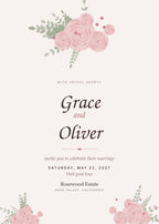 Rosé romantic wedding invitation card for Grace and Oliver with painted roses