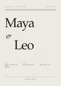 The Editorial wedding invitation card for Maya and Leo in bold black serif type